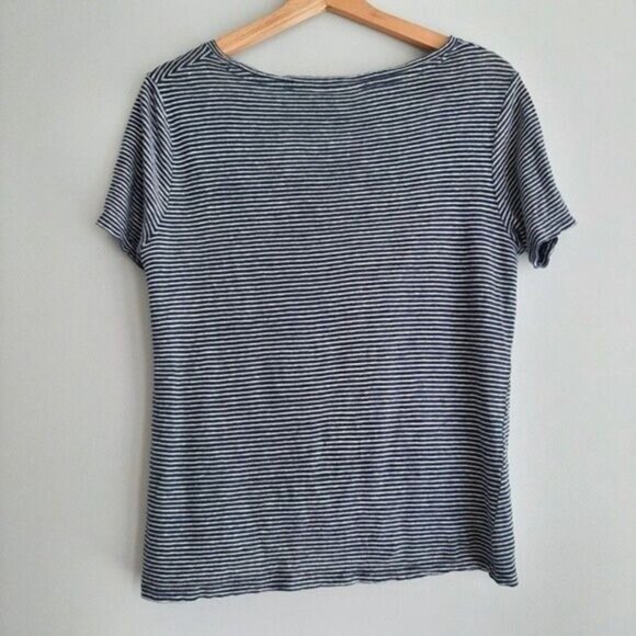 TAHARI 100% Linen Stripe Navy & White Front Knot Tee Sz M - Picture 5 of 6